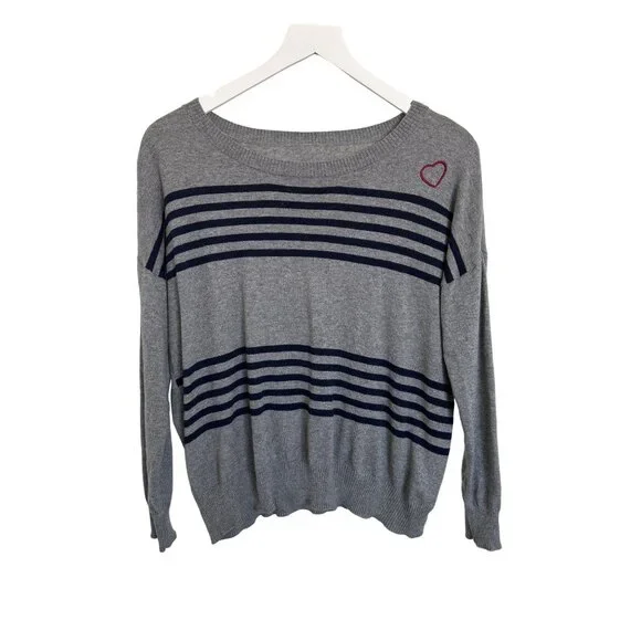Chaser Heather Grey & Navy Stripe Cashmere Blend Sweater - Picture 6 of 8